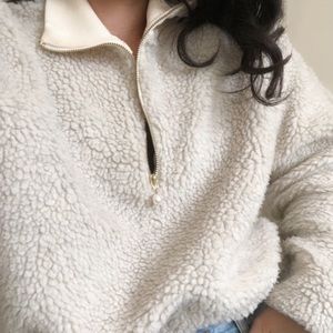 Donni Sherpa like Zip Pearl Pullover Sweater